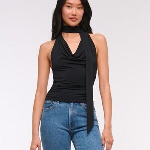 Elegant Black Halter Cowl Scarf Top